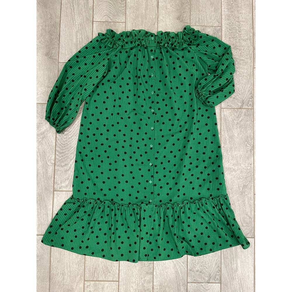 Who What Wear Green Polka Dot Gingham Off Shoulder Ruffle Dress Large